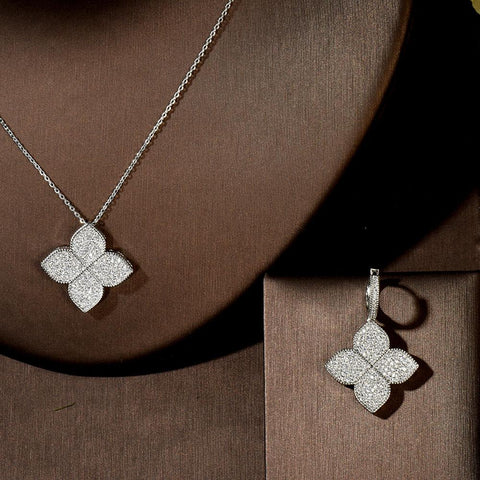 Luxury Sweet Lucky Clover Necklace and Earring Jewelry Set -JW01350-Veeddydropshipping
