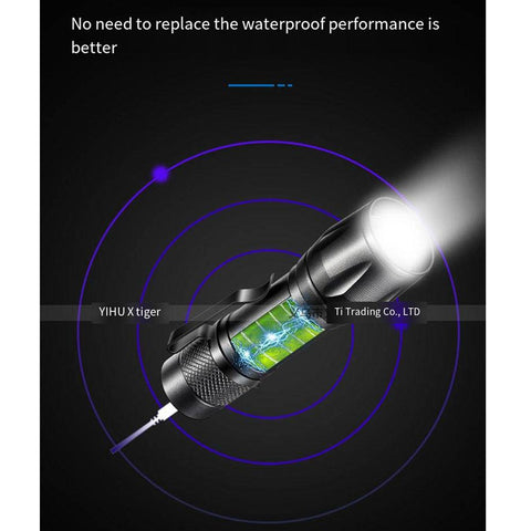 USB Rechargeable LED Flashlight Use Powerful T6 lamp beads 100 meters lighting-TI00779-Veeddydropshipping