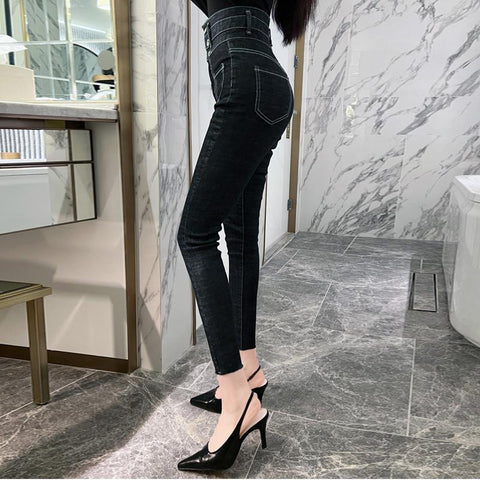 Vintage Skinny Jeans Women Button High Waisted Pants-WF00394-Veeddydropshipping