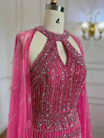 Elegant Cape Sleeves Beaded Evening Dresses-WF01585-Veeddydropshipping