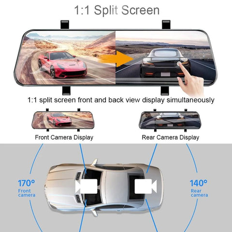 E-ACE Auto Black Box Car Dvr Streaming Media Mirror Dash Camera 10 Inch-AM00709-Veeddydropshipping