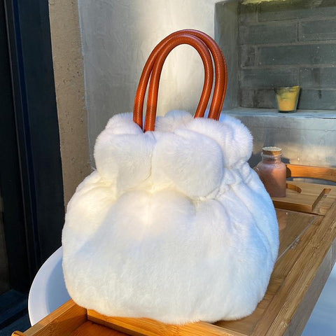 rabbit fur female bag portable fur real hair rabbit hair aslant leopard package-BS00058-Veeddydropshipping