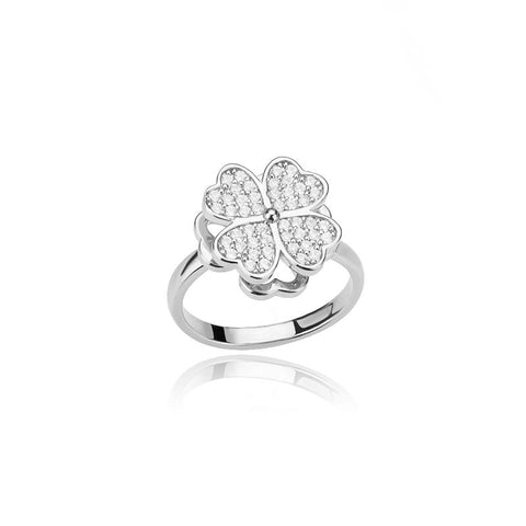 Zircon Rotatable Four Leaf Clover Rings For Women -JW00033-Veeddydropshipping