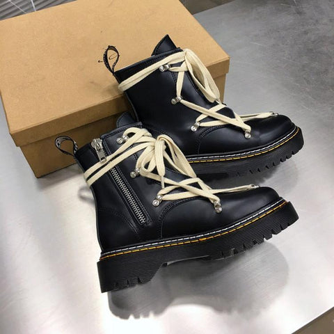Platform Cross Tied Motorcycle Booties Female Winter Shoes-BS00994-Veeddydropshipping