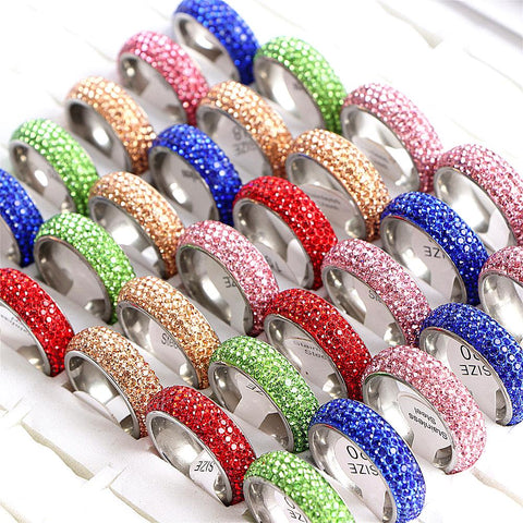 36pcst  Fashion Rhinestones Stainless Steel Rings -JW00415-Veeddydropshipping