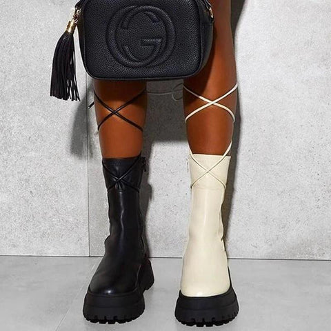 Boots PU Thick-soled Fashion Women&#39;s Boots Patent Leather-BS01055-Veeddydropshipping