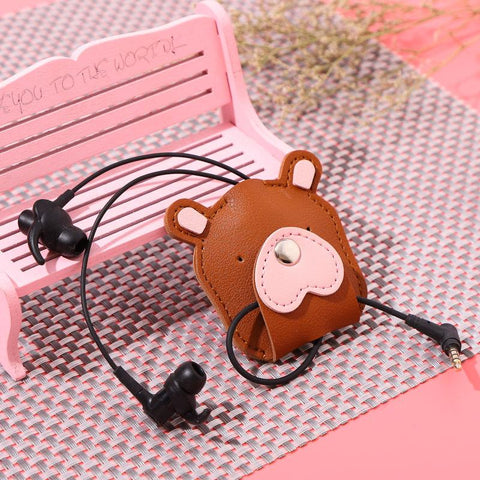 1PC Cute Animal Leather Cable Winder Cartoon Data Cable Headphone Wire Cable Organizer Mobile Phone-PA00935-Veeddydropshipping
