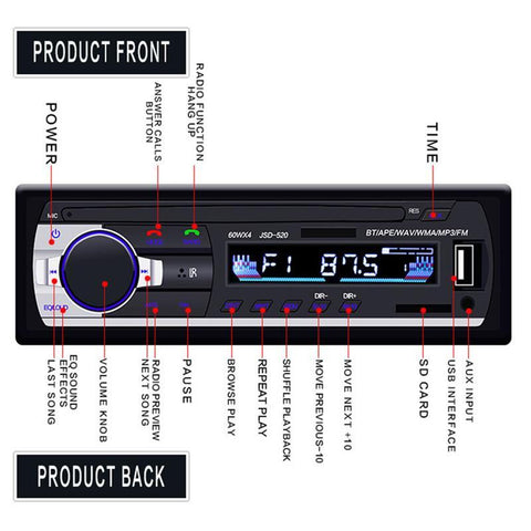 1 Pcs Car Radio Player Bluetooth Car Audio Stereo In-dash Aux Input-AM00653-Veeddydropshipping