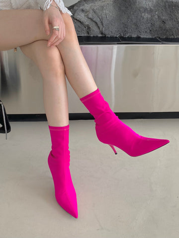 Fabric Women Ankle Boots Sexy Pointed Toe High Heels-BS00908-Veeddydropshipping