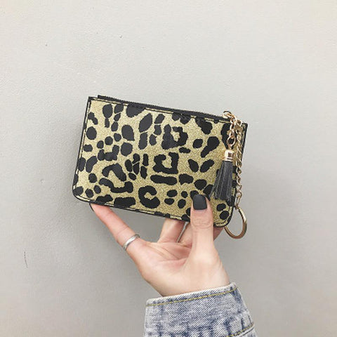 Leopard Leather Small Money Pocket Ladies Card Holder Bag Zipper-BS00612-Veeddydropshipping