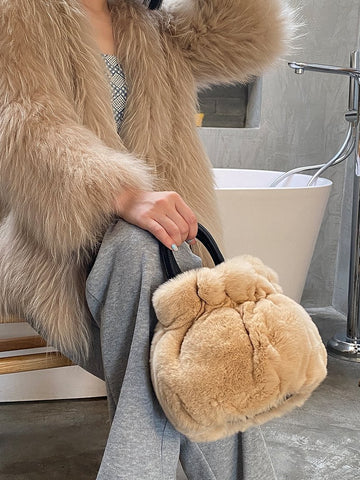 rabbit fur female bag portable fur real hair rabbit hair aslant leopard package-BS00058-Veeddydropshipping