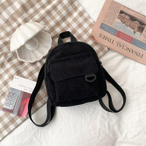 Solid Color Corduroy Small Backpacks Simple Casual Student-BS00245-Veeddydropshipping