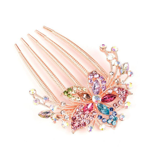 Rhinestone Hair Comb Flower Leaf Bridal Crystal Hair  -JW00491-Veeddydropshipping