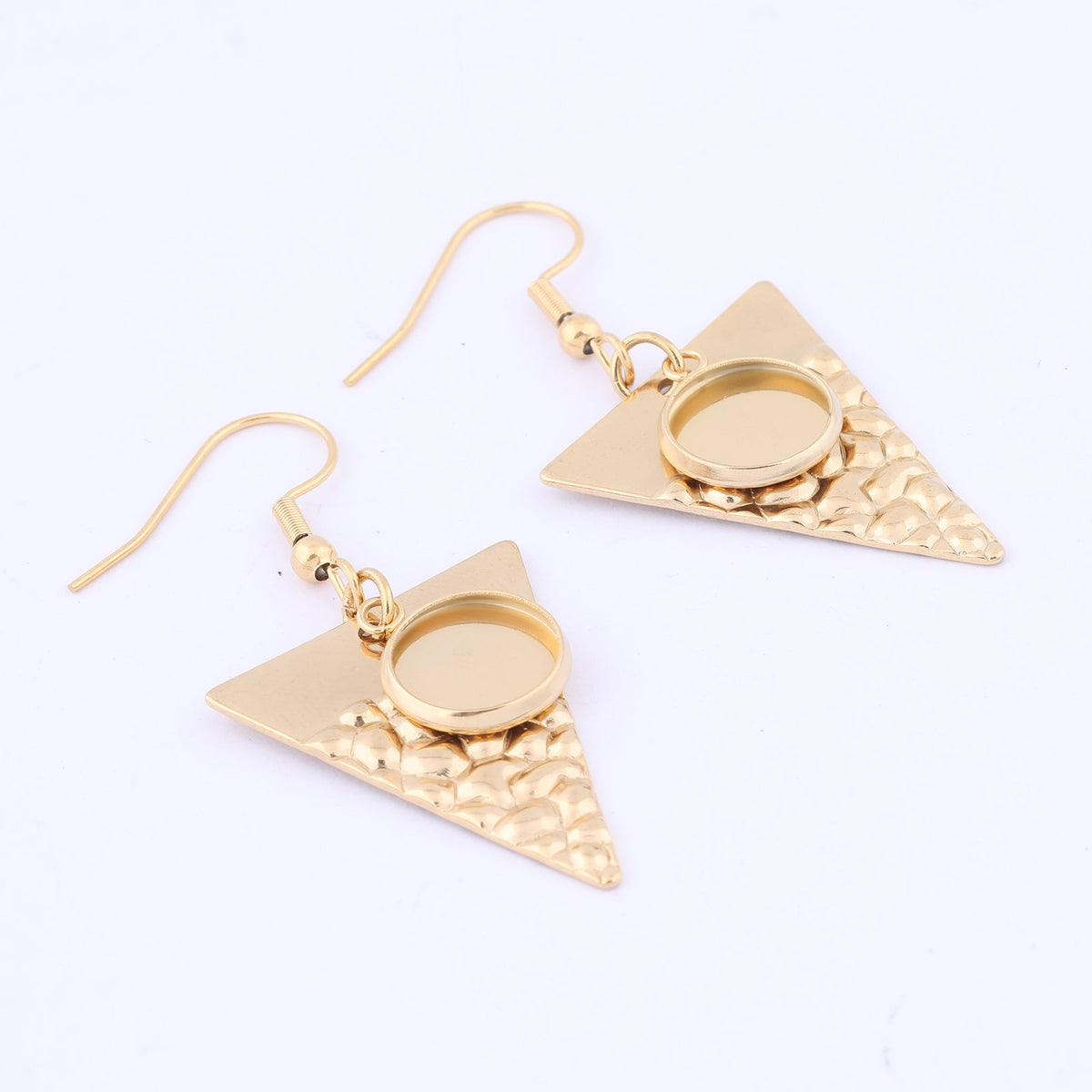 Steel Triangle Charm Earring Bezel Blanks Trays Diy Ear Hooks Findings-JW01598-Veeddydropshipping