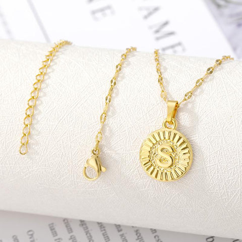 A-Z initial Round Letter Pendant Necklace For Women Steel -JW01230-Veeddydropshipping