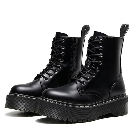 Women Shoes Black Leather Ankle Boots Punk Shoes Thick-BS00915-Veeddydropshipping