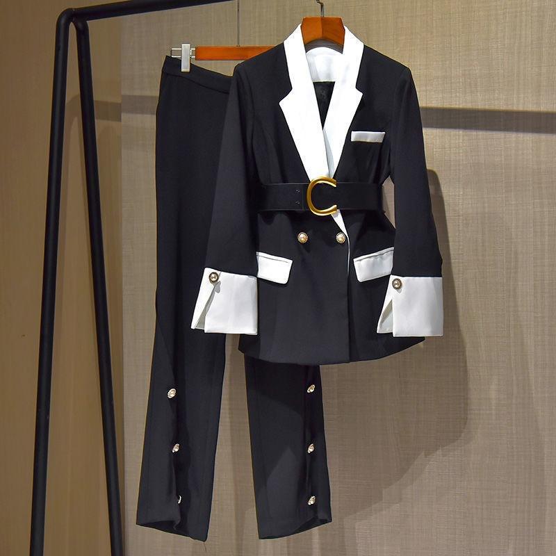 Women Stitching Suit Long Sleeve Slim belt Blazer-Veeddydropshipping