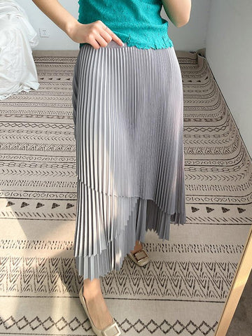 Women Pleated Skirt Elastic High Waist Long Skirts-WF00424-Veeddydropshipping
