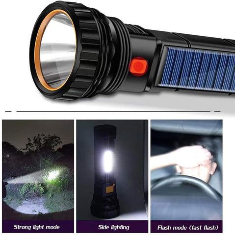 Solar Rechargeable Multi Function 1000 Lumens LED Flashlight with Emergency-TI00775-Veeddydropshipping