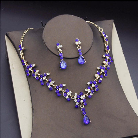 Fashion Bridal Jewelry Sets  Earring Necklace Rhinestone Crystal  -JW00308-Veeddydropshipping