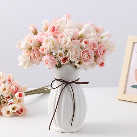 Small Rose Bouquet Silk Flower Home Table Decoration-HA01861-Veeddydropshipping