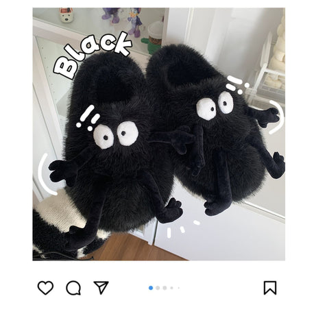 Cute Little Black Ball Plush Soft Comfortable Soft Shoes Ladies-BS01271-Veeddydropshipping