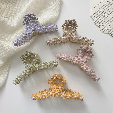 Pearls Hair Claws For Women Girls Elegant Flower -JW00496-Veeddydropshipping