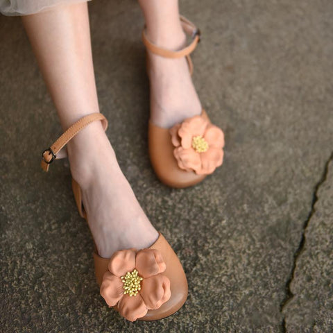 Flower Beach Shoes Closed Toe Handmade Genuine Leather-BS00860-Veeddydropshipping