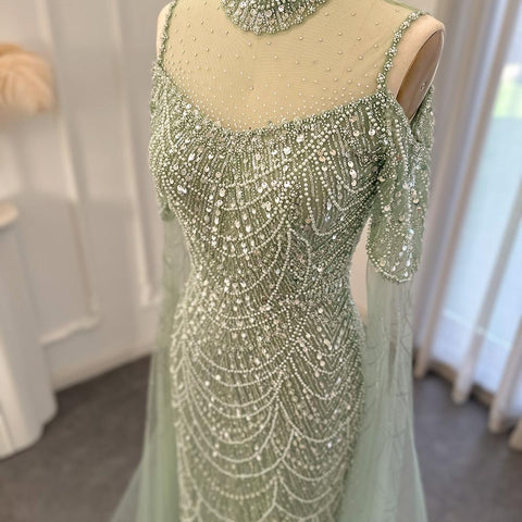 Mermaid Luxury Evening Dress with Cape-WF01589-Veeddydropshipping