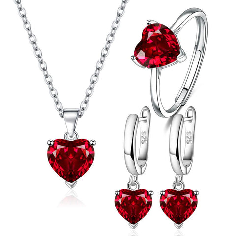 925 Sterling Silver Jewelry Sets  Heart Zircon Ring Earrings Necklace -JW00192-Veeddydropshipping