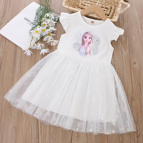 Summer Kids Girls Princess Dresses Flying Sleeve-Veeddydropshipping