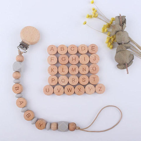 Organic Wooden English Beads Beech Wood Round Alphabet -JW01479-Veeddydropshipping