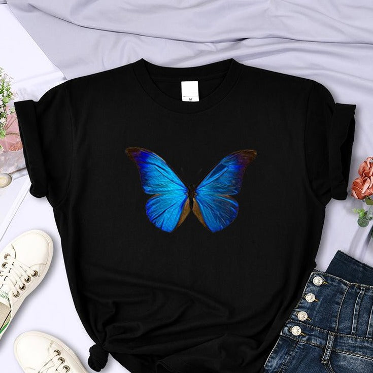 Blue Butterfly Street Fashion T Shirt Womens-WF00021-Veeddydropshipping