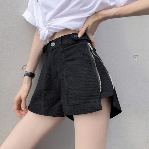Zipper Shorts Jeans Women Loose High Waist-WF00521-Veeddydropshipping
