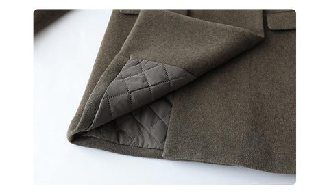 Women Woolen Coat Solid  Retro Clip Cotton Double-breasted-Veeddydropshipping