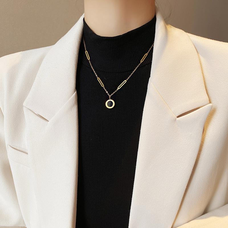 Fashion Stainless Steel Roman Digital Wafer Pendant Necklace -JW01219-Veeddydropshipping