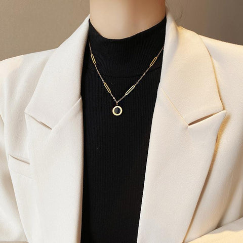 Fashion Stainless Steel Roman Digital Wafer Pendant Necklace -JW01219-Veeddydropshipping