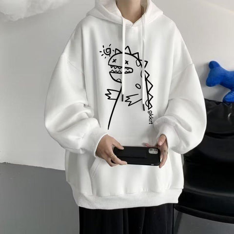2023 Sweater Men's Hooded Dinosaur Print Loose Student Autumn Women's Round Neck-Veeddydropshipping