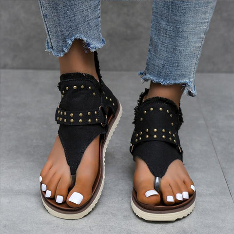 Women Chic Star Print Gladiator Sandals Ladies Punk Rivet Stud-BS00836-Veeddydropshipping