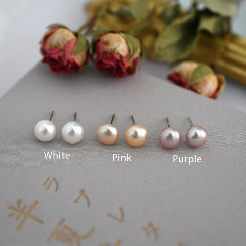 Natural Freshwater Pearl Stud Earrings 925 Sterling Silver  -JW00161-Veeddydropshipping