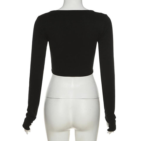 Slim Fit Navel Street Fashion Round Neck Long-sleeved T-shirt-Veeddydropshipping