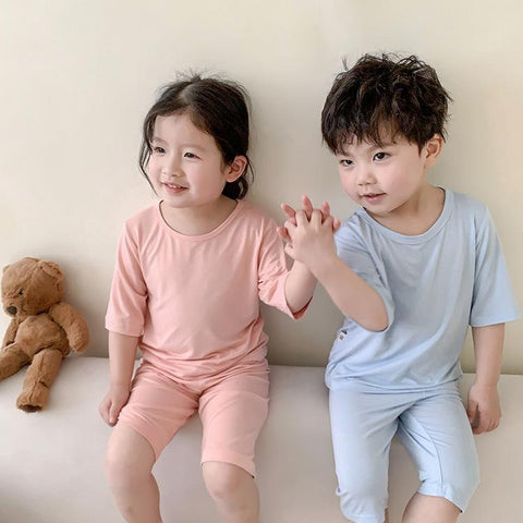 2022 Children Modal Pajamas Set Baby Kid Simple Solid Sleepwear-TB01104-Veeddydropshipping