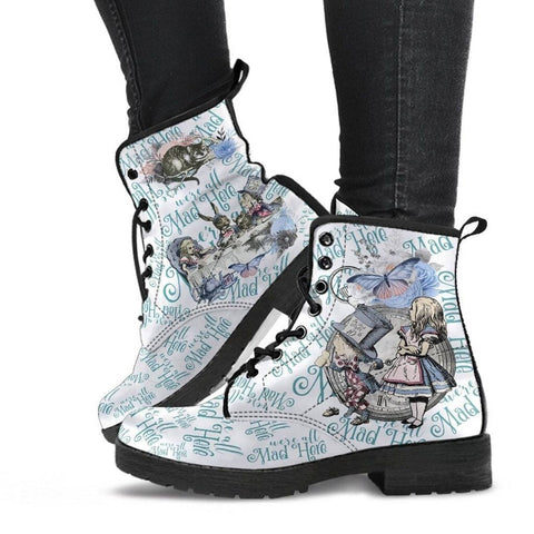 Workwear Ankle Boots Microfiber Leather Alice In Wonderland Printed-BS00999-Veeddydropshipping