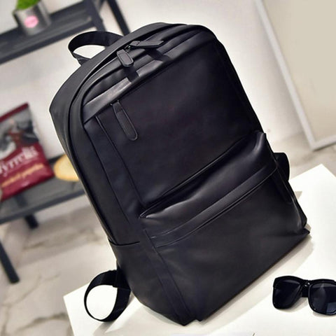 Style PU Leather Backpack Double Bib Horizontal Pull Backpack Computer Bag-BS00059-Veeddydropshipping