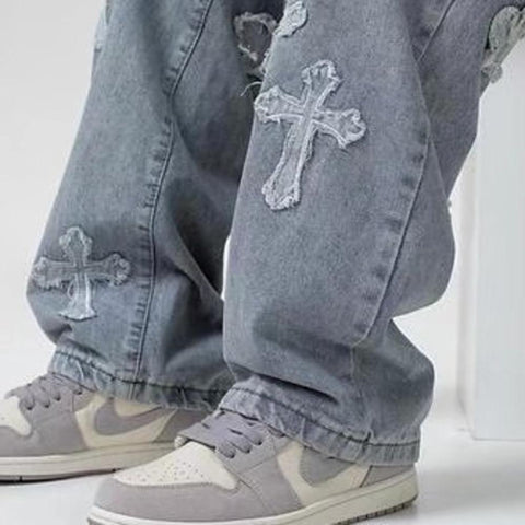 Jeans Trousers Cross Hip Hop Mens Loose-MF00599-Veeddydropshipping