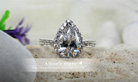 luxurious Style 3 Carat sona Gem Pear Cut Engagement Rings -JW00435-Veeddydropshipping
