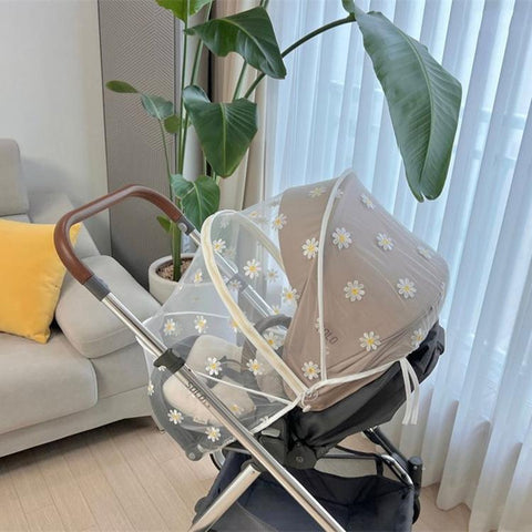 Summer Cart Mosquito Net Baby Stroller Accessories Daisy Embroidery Mesh-TB00402-Veeddydropshipping