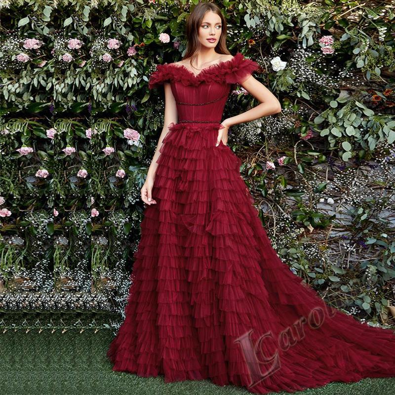 Off Shoulder Evening Dress V-neck Tiered Gelitter-WF01588-Veeddydropshipping