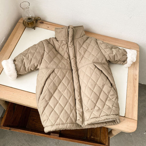 Korean style winter solid color loose long style quilted coats for Boys and girls-TB01193-Veeddydropshipping