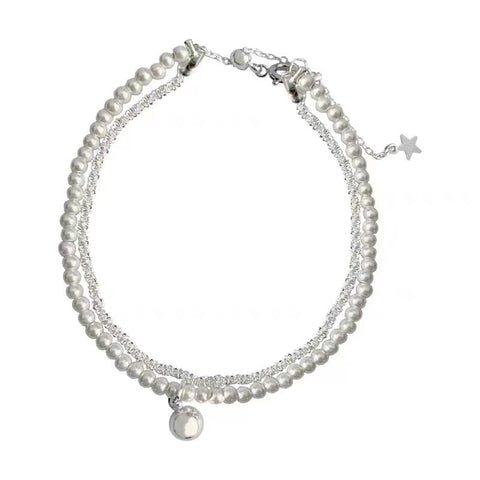 925 Sterling Silver Round Bead Double Layer Bracelet  -JW00155-Veeddydropshipping